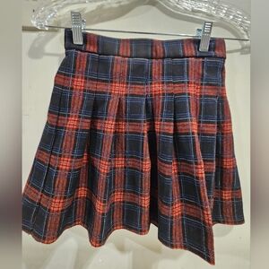 Zara Pleated Red/Black/Blue Plaid Skirt